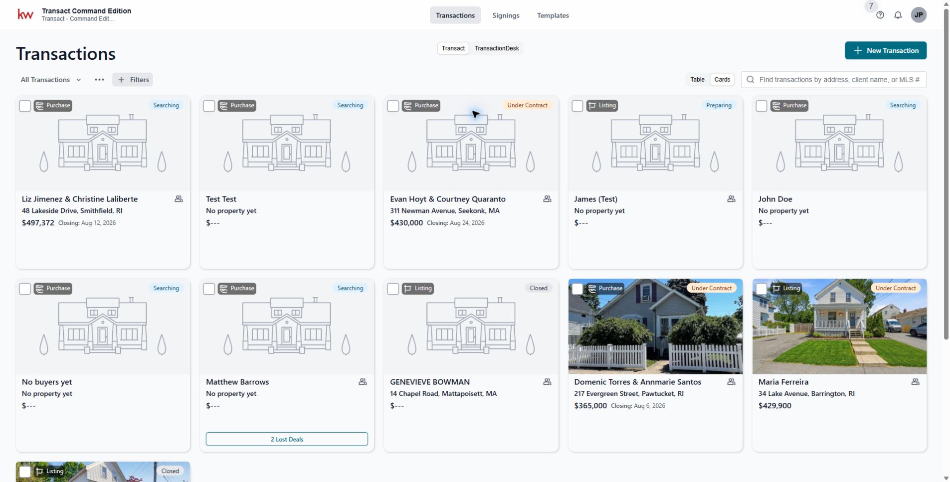 Lone Wolf Transactions page with the New Transaction button