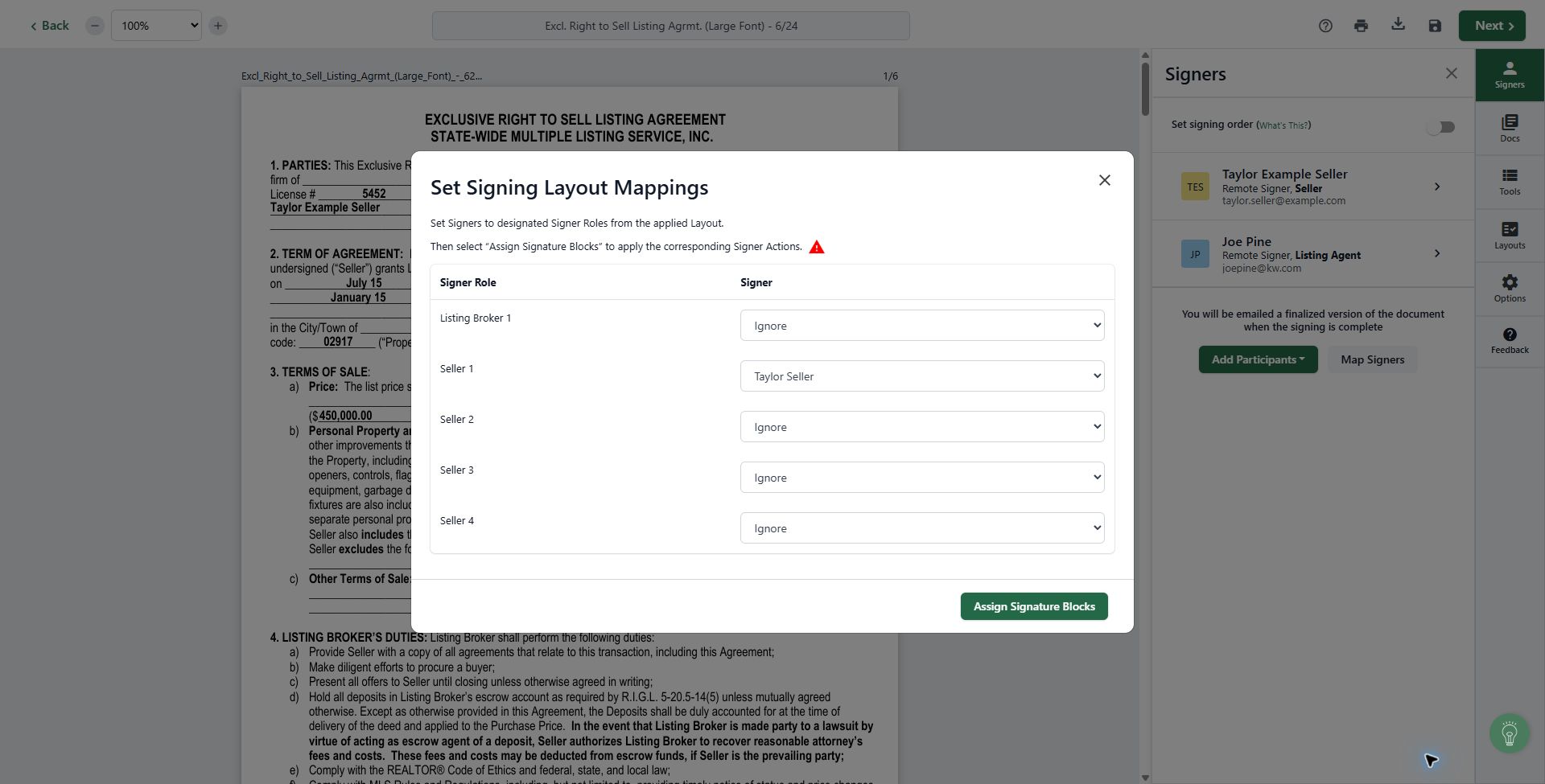 Authentisign participant panel with seller and listing agent added